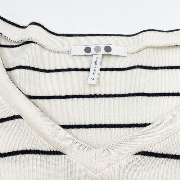Three Dots Striped V-neck Top - cotton/modal bend - size medium - Picture 2 of 8